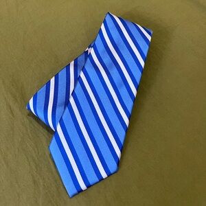 Tommy Hilfiger Blue and White Striped Silk Tie